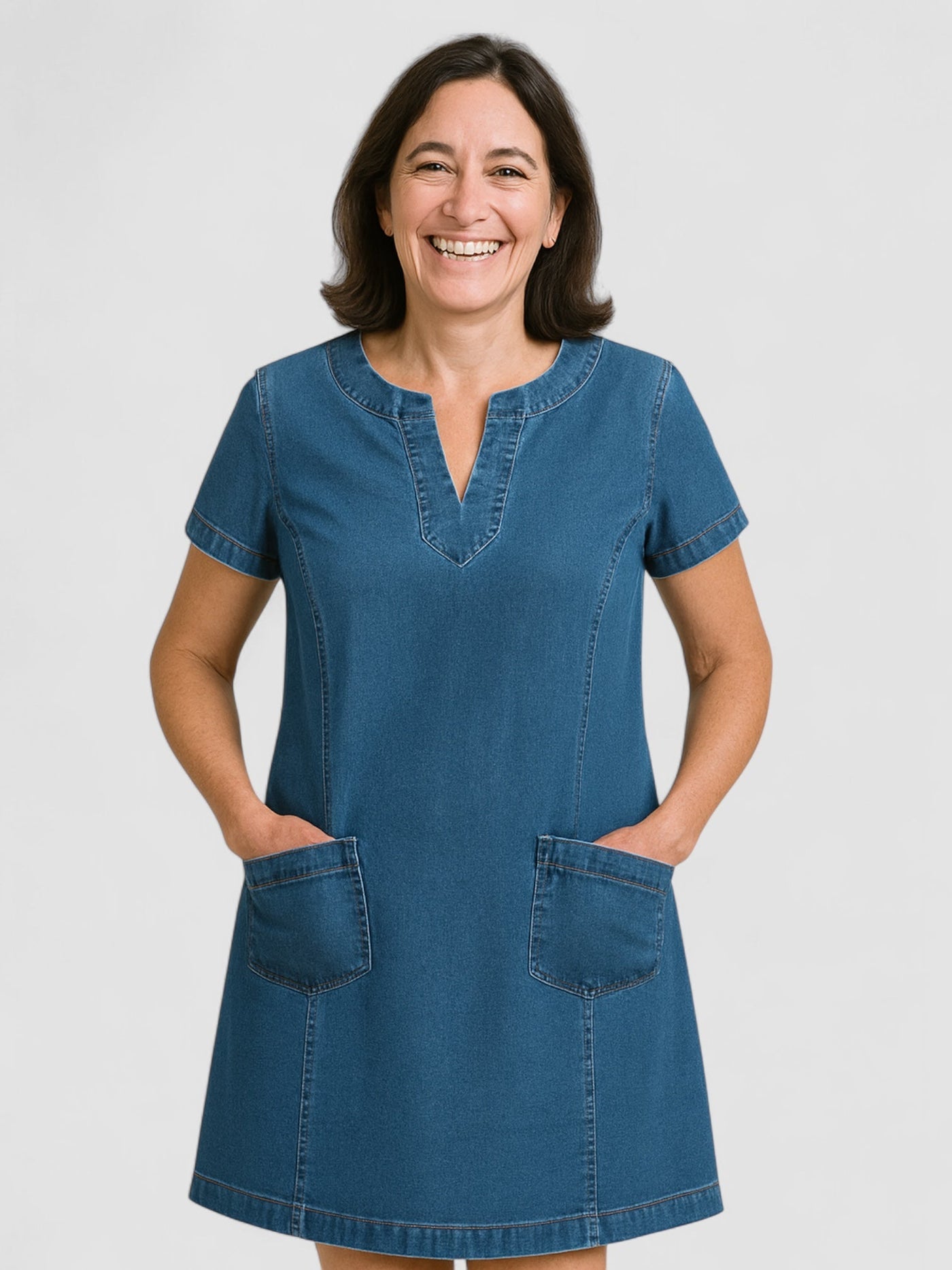 Mjuk Denimklänning med Framfickor