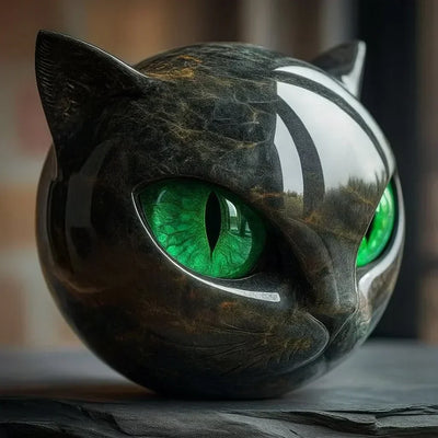 NyxCharm - Mystisk svart katthuvudskulptur