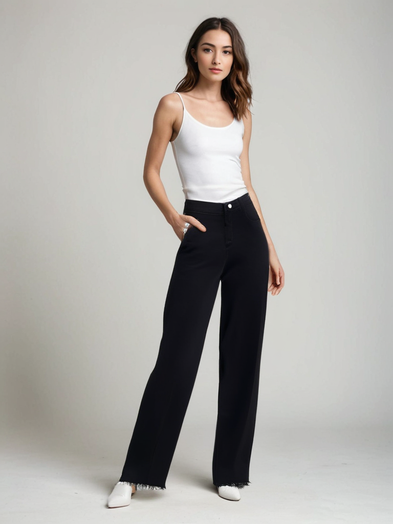 Saga | Elegant Svart Jeans med Rå Finish