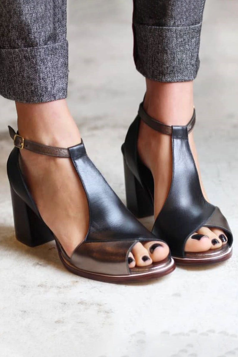Nadaria | Svarta patchwork-peep-toe-sandaler med klack
