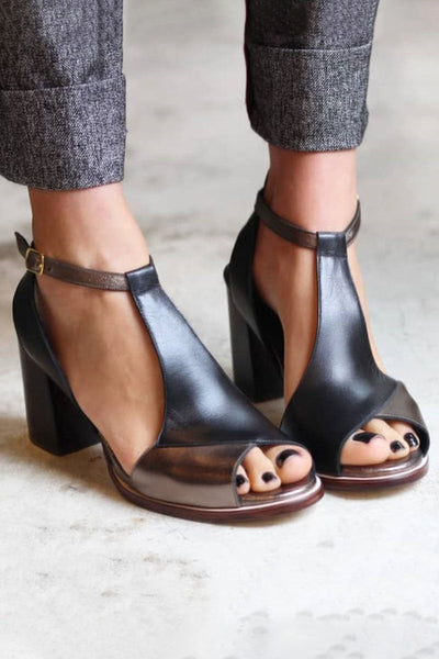 Nadaria | Svarta patchwork-peep-toe-sandaler med klack