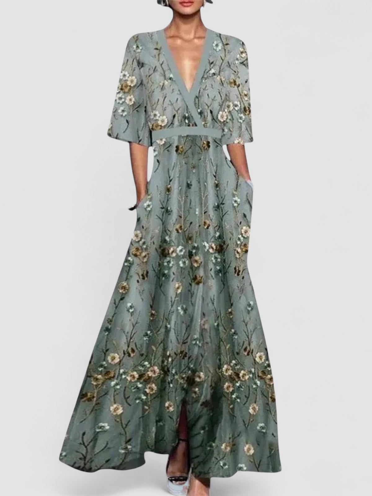Océane – Elegant Lång Klänning med Blommor