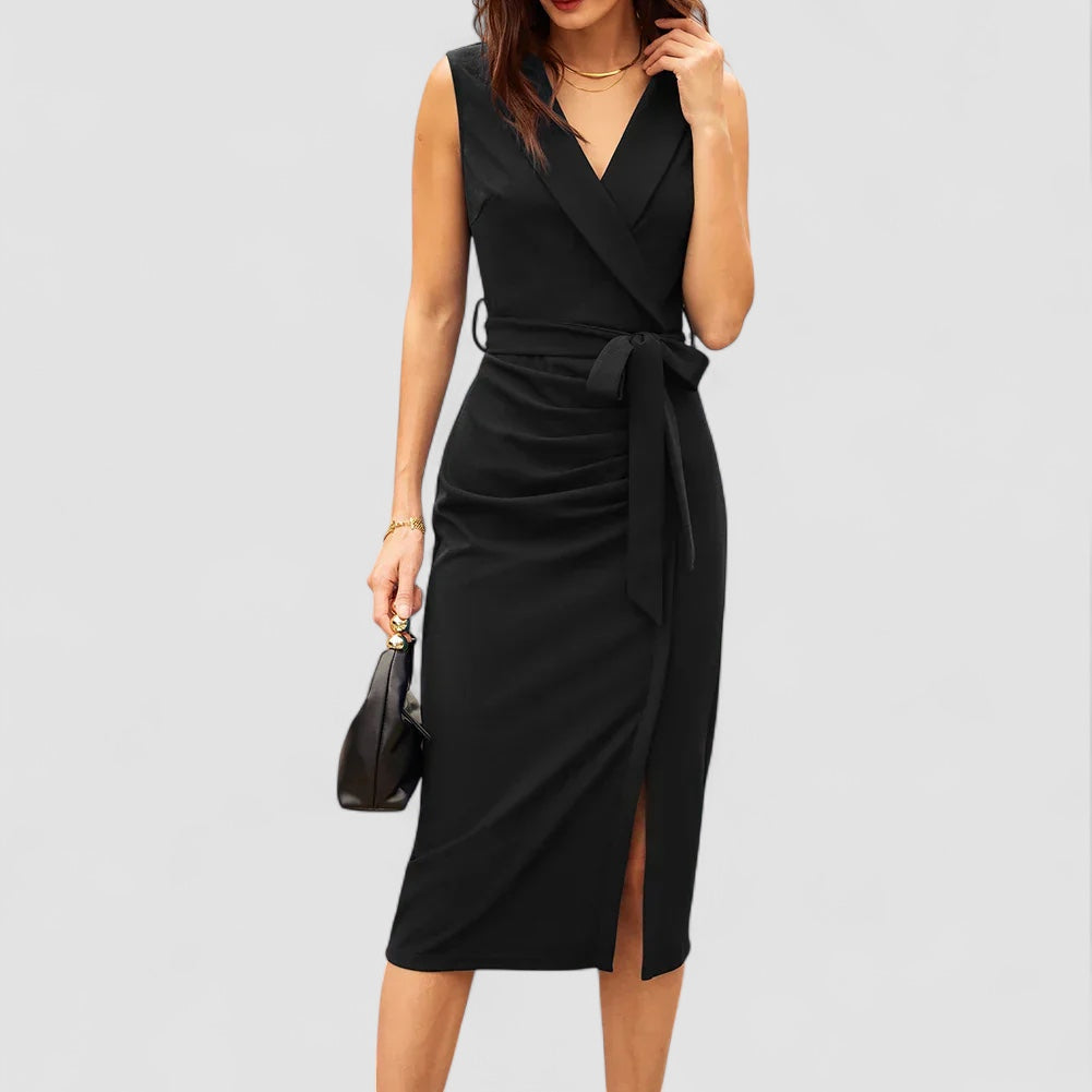 Elegant omslagsklänning med knytbälte