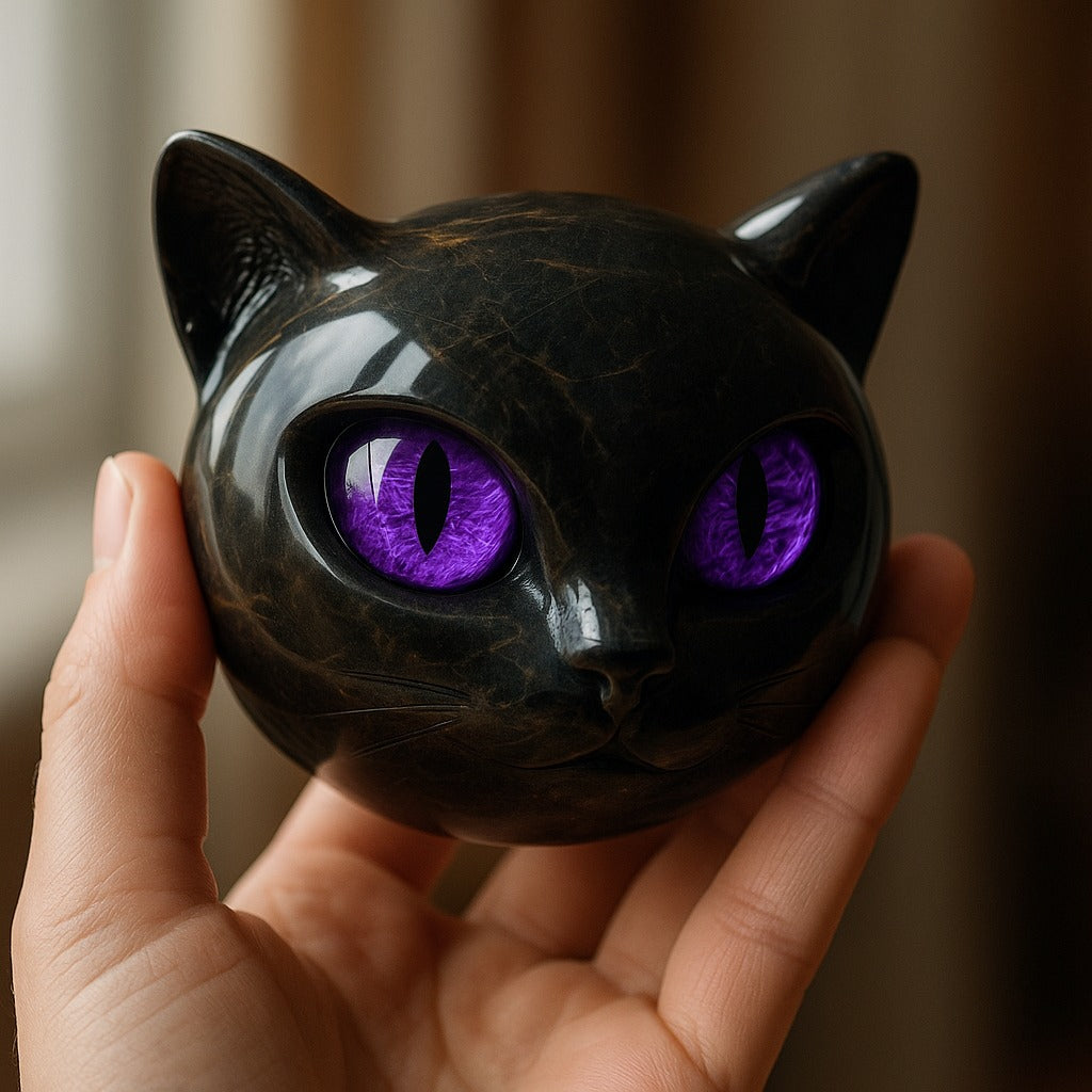 NyxCharm - Mystisk svart katthuvudskulptur