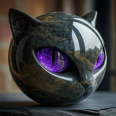 NyxCharm - Mystisk svart katthuvudskulptur