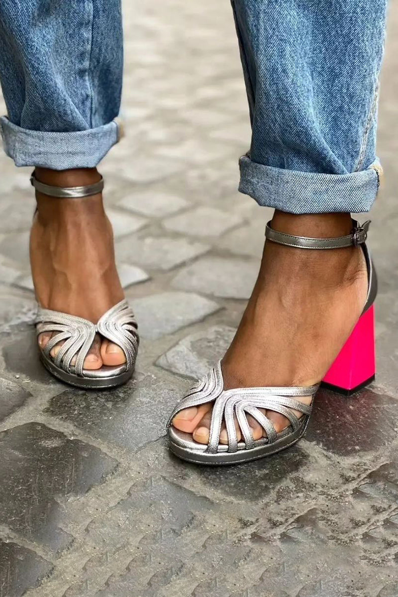 Seraphina™ | Glänsande sandaler med tjock klack och elegant spänne