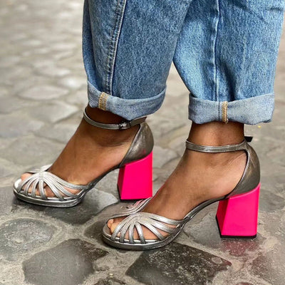 Seraphina™ | Glänsande sandaler med tjock klack och elegant spänne