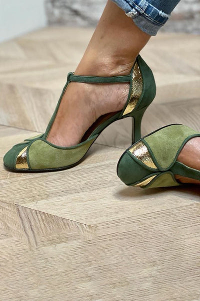 Taviana | Patchwork-pumps med T-rem och stängd tådel