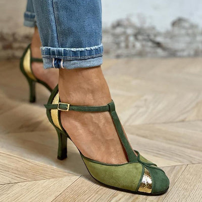Taviana | Patchwork-pumps med T-rem och stängd tådel