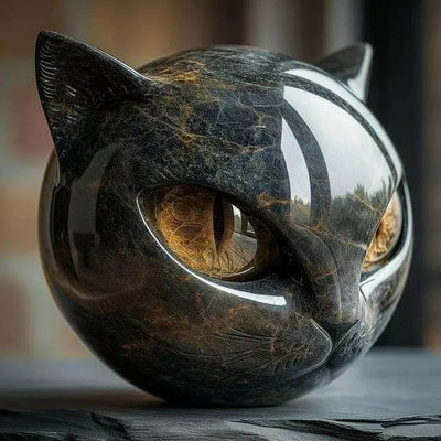 NyxCharm - Mystisk svart katthuvudskulptur